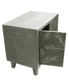 Luxury Nightstand (28", Med. Hammered), Hand-Embossed Floral Metal Clad