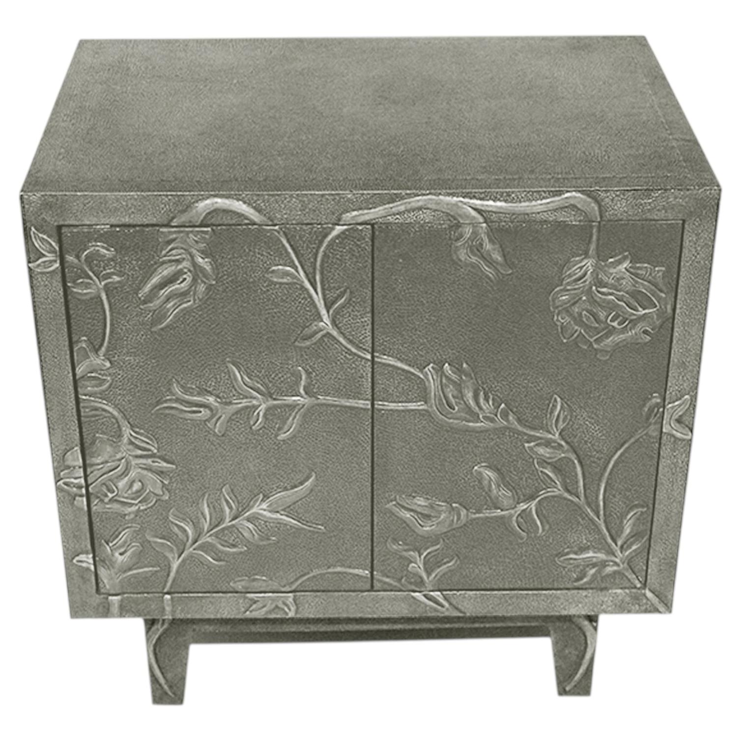 Embossed Floral Nightstand (28", Med. Hammered), Metal Clad Bedside