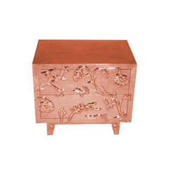 Art Deco Nightstand, Floral Metal Clad Drawer Chest