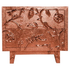 Organic Modern Nightstand, Floral Metal Clad Chest