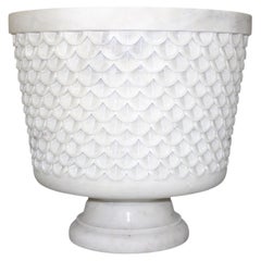 Contemporary Marble Urn, Fish Scale Carved Form
