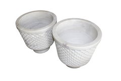 Contemporary Marble Urn, Fish Scale Carved Form