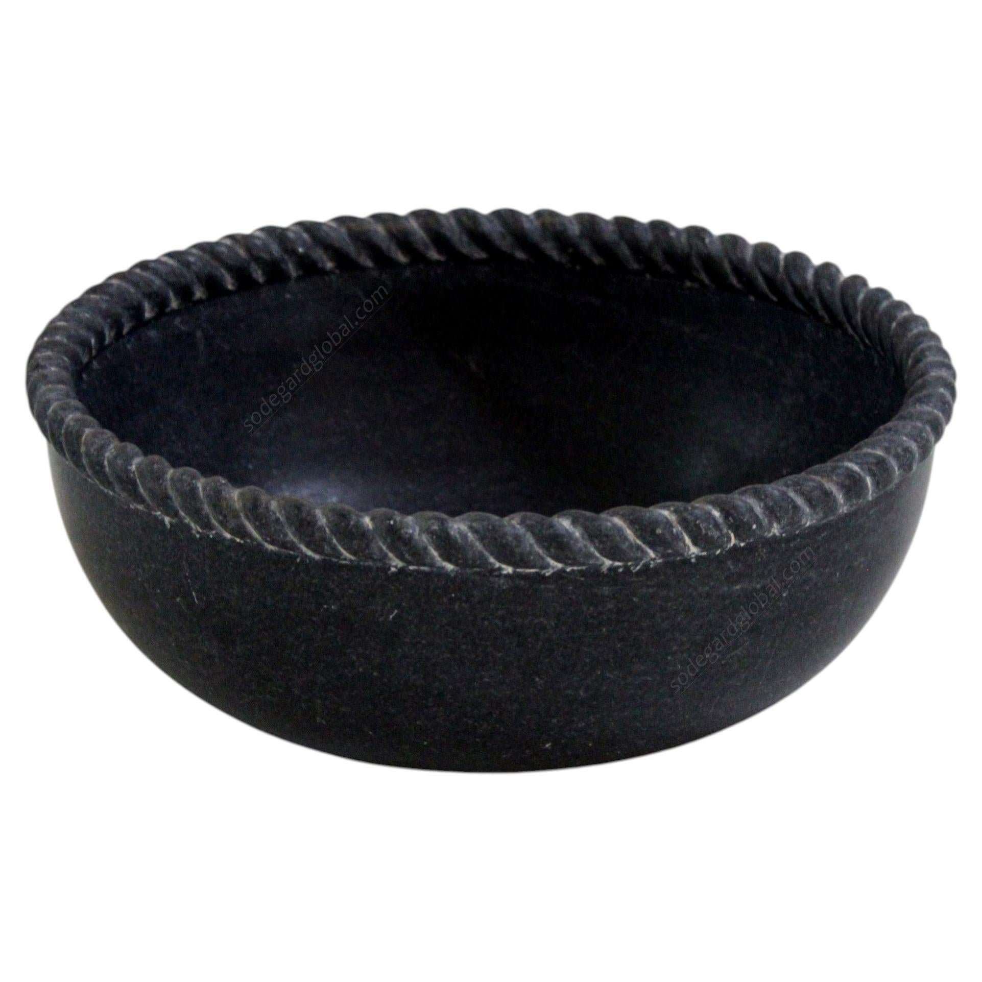 Handgefertigte Schale aus Marmorseil (Durchmesser 12", schwarzer Marmor, Höhe 5"), geschnitztes Gefäß aus Stein