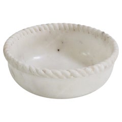 Sculptural Marble Bowl (12" dia, White Marble, 5"H), Rope-Carved Stone Form