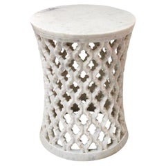 Paul Mathieu Jour Jali Side Table, Hand-Carved White Marble