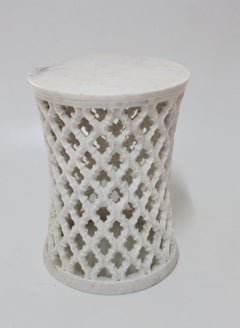 Paul Mathieu Jour Jali Side Table, Hand-Carved White Marble