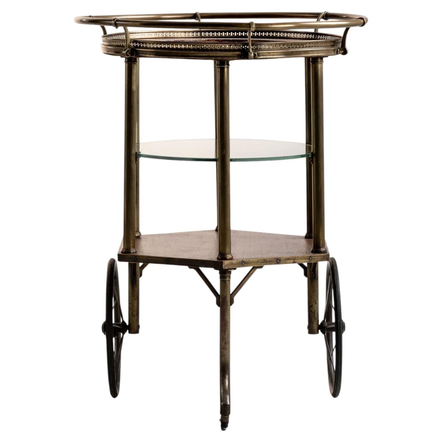 French Brass & Glass Bar Cart For Sale