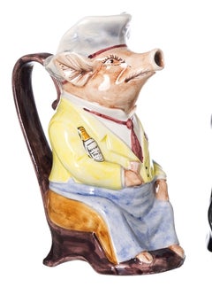 Earthenware - Two jugs and a 'pig' shaped box in earthenware