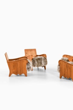 Set of Easy Chairs in Pine and Sheepskin by Axel Einar Hjorth, 1939