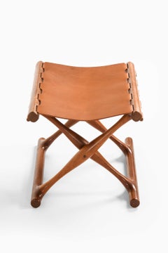 Mid Century Guldhøj Folding Stool in Teak and Leather by Poul Hundevad , 1950s