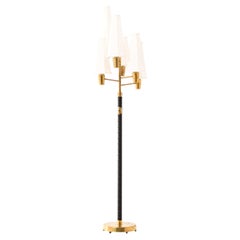 Scandinavian Modern Floor Lamp in Brass, Leather & Linen by Hans Bergström 1940s