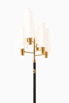 Scandinavian Modern Floor Lamp in Brass, Leather & Linen by Hans Bergström 1940s