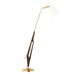 Lampadaire de style moderne scandinave en laiton et acajou, signé Hans Bergström, années 1950