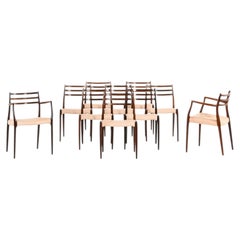 Juego de 10 sillas de comedor de palisandro y cuero, de Niels O. Møller, década de los 60