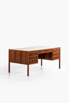 Scandinavian Modern Desk in Rosewood and Brass by Jacob Kjær, 1950s