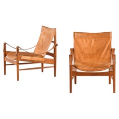 Pair of Easy Chairs in Oak and Leather by Hans Olsen, 1960s