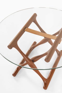 Table basse Guldhøj en teck, verre et cuir, conçue par Poul Hundevad, années 1950
