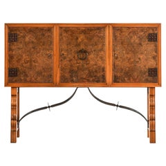 Scandinavian Modern Cabinet in Birch Root and Mahogany, 1940s