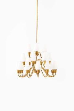 Lampada da soffitto in stile moderno scandinavo in ottone e vetro opalino, anni '50