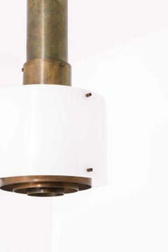 Scandinavian Modern Ceiling Lamp in Brass & Plastic by Halldor Gunnløgsson 1950s