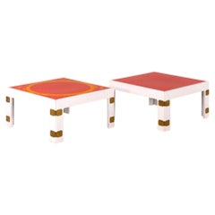 1970s Pair of Bra Bohag Bjarnum AB Konsul Side Tables with Enameled Tops in Red
