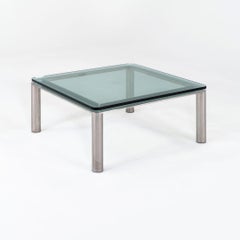 Table basse Brueton des années 1970, en acier inoxydable poli et verre, 40 x 40 x 17 pouces