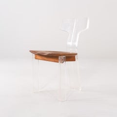 1970s Clear Lucite and Solid Oak Dining Side Chair