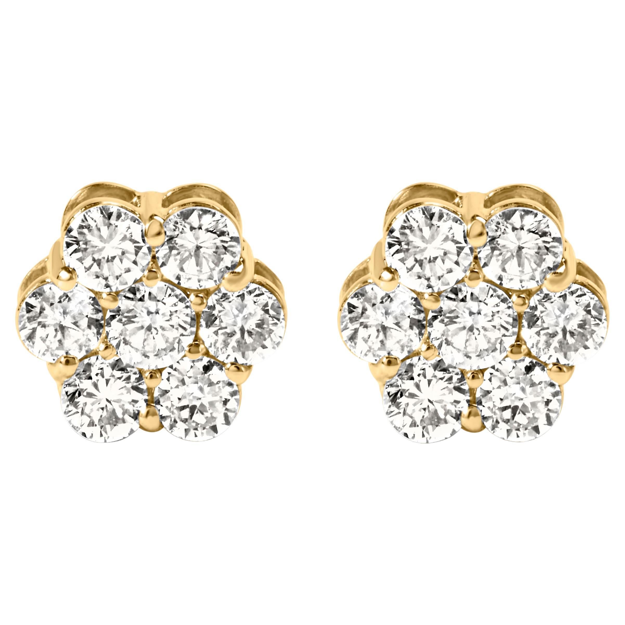 Racimo Floral de Oro Amarillo de 14K 1 1/2 qt 7 Piedras  Pendientes de diamantes