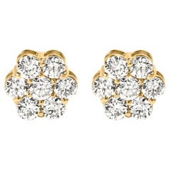 Oro giallo 14K 1 1/2 Cttw 7 pietre a grappolo floreale  Orecchini con diamante