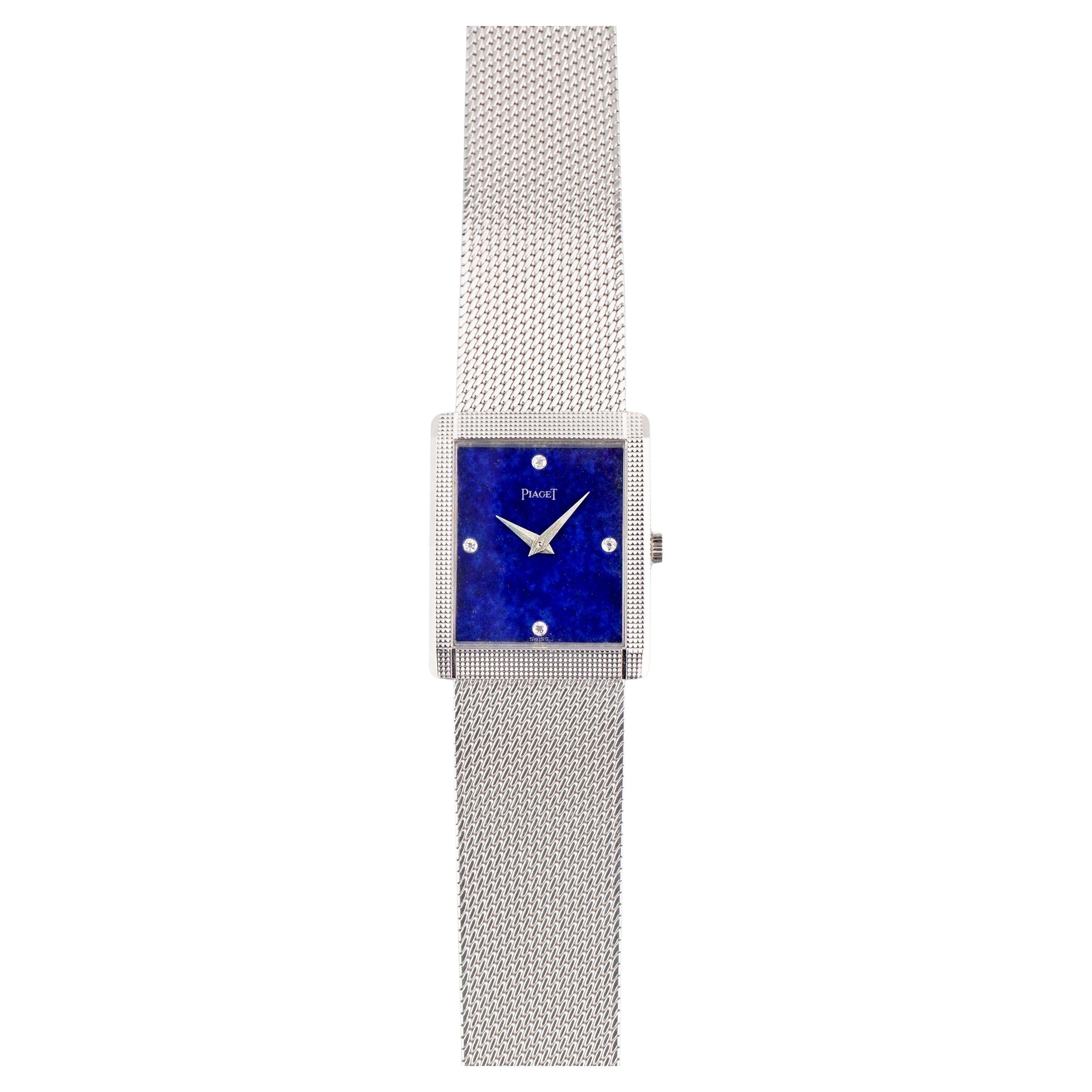 Piaget 9151 Blue Lapis Dial Watch in 18K White Gold, 1970s For Sale