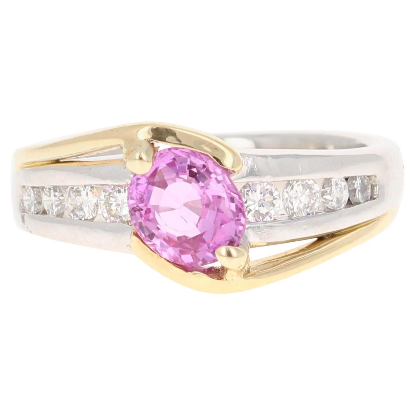 Anello di fidanzamento in oro e platino con diamante e zaffiro rosa naturale da 1,64 carati