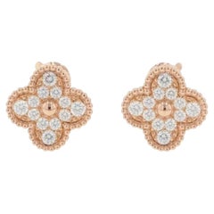 Van Cleef & Arpels Vintage Alhambra Diamond Pave 18 Karat Rose Gold Earrings