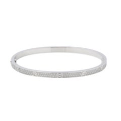 Cartier Love Diamond Pave Thin Small 18K White Gold Size 17 Bangle Bracelet