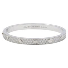 Cartier Love Diamond Pave 18K White Gold Classic Model Size 18 Bangle Bracelet