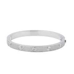 Cartier Love Diamond Pave 18K White Gold Classic Model Size 18 Bangle Bracelet