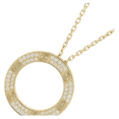 Cartier Love Collection Circle Diamond Pave 18K Yellow Gold Pendant Necklace