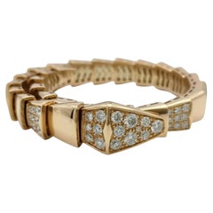 Bulgari Serpenti Viper Diamond Pave 18K Rose Gold Chunky Bangle Size M