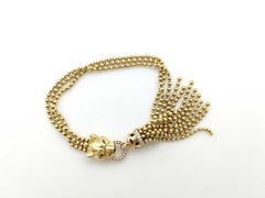 Cartier Panther Panthere Diamond Tsavorite Bead Tassel 18K Yellow Gold Bracelet