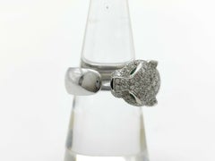 Cartier Panther Panthere Emerald Diamond Pave 18K White Gold Ring Size 53 EU