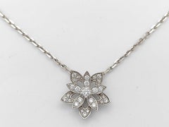 Van Cleef & Arpels Lotus Openwork Mini Diamond 18K White Gold Pendant Necklace