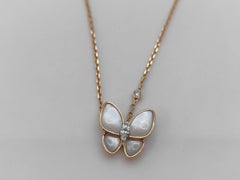 Van Cleef & Arpels De Papillon White Mother of Pearl Diamond Butterfly Necklace