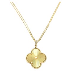 Van Cleef & Arpels Magic Alhambra Guilloche Long Yellow Gold Pendant Necklace