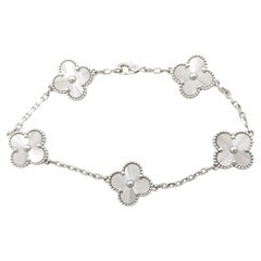 Van Cleef & Arpels Vintage Alhambra Guilloche 5 Motif 18K White Gold Bracelet