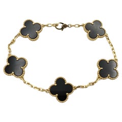 Van Cleef & Arpels Vintage Alhambra 5 Motif Black Onyx 18K Yellow Gold Bracelet