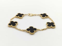 Van Cleef & Arpels Vintage Alhambra 5 Motif Black Onyx 18K Yellow Gold Bracelet