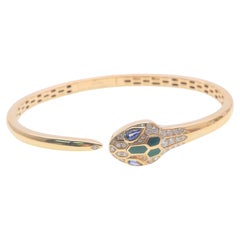 Bulgari Serpenti Armreif aus 18 Karat Roségold mit Diamanten, blauen Saphiren und Malachit