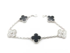 Bracciale Van Cleef & Arpels Vintage Alhambra in oro bianco con pavé di diamanti e onice nero