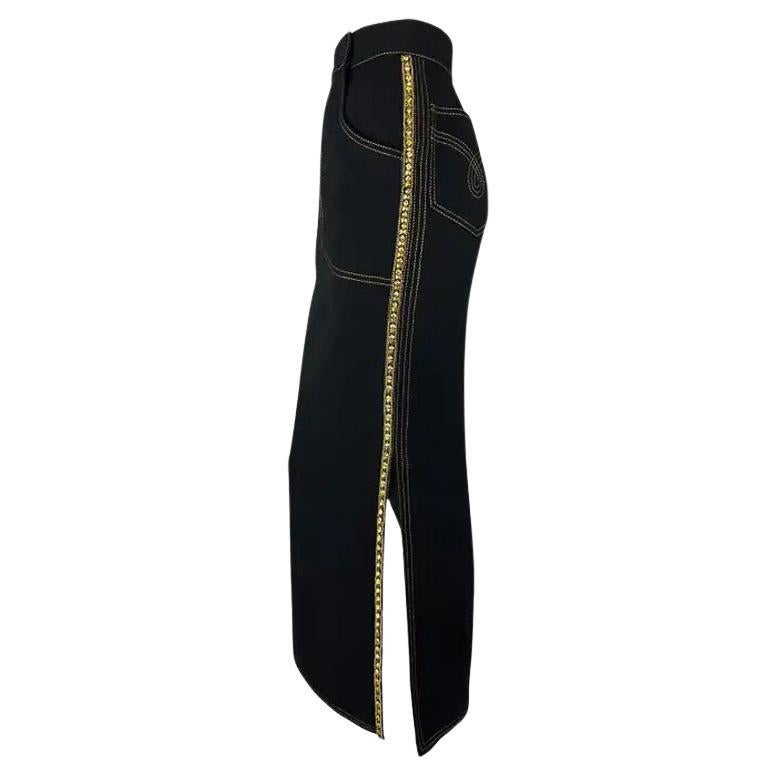 A/I 1992 Gianni Versace - Gonna a ruota con strass e fessure in oro in vendita