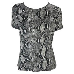 S/S 2000 Gucci by Tom Ford Black White Snake Logo Print Viscose T-Shirt Y2K