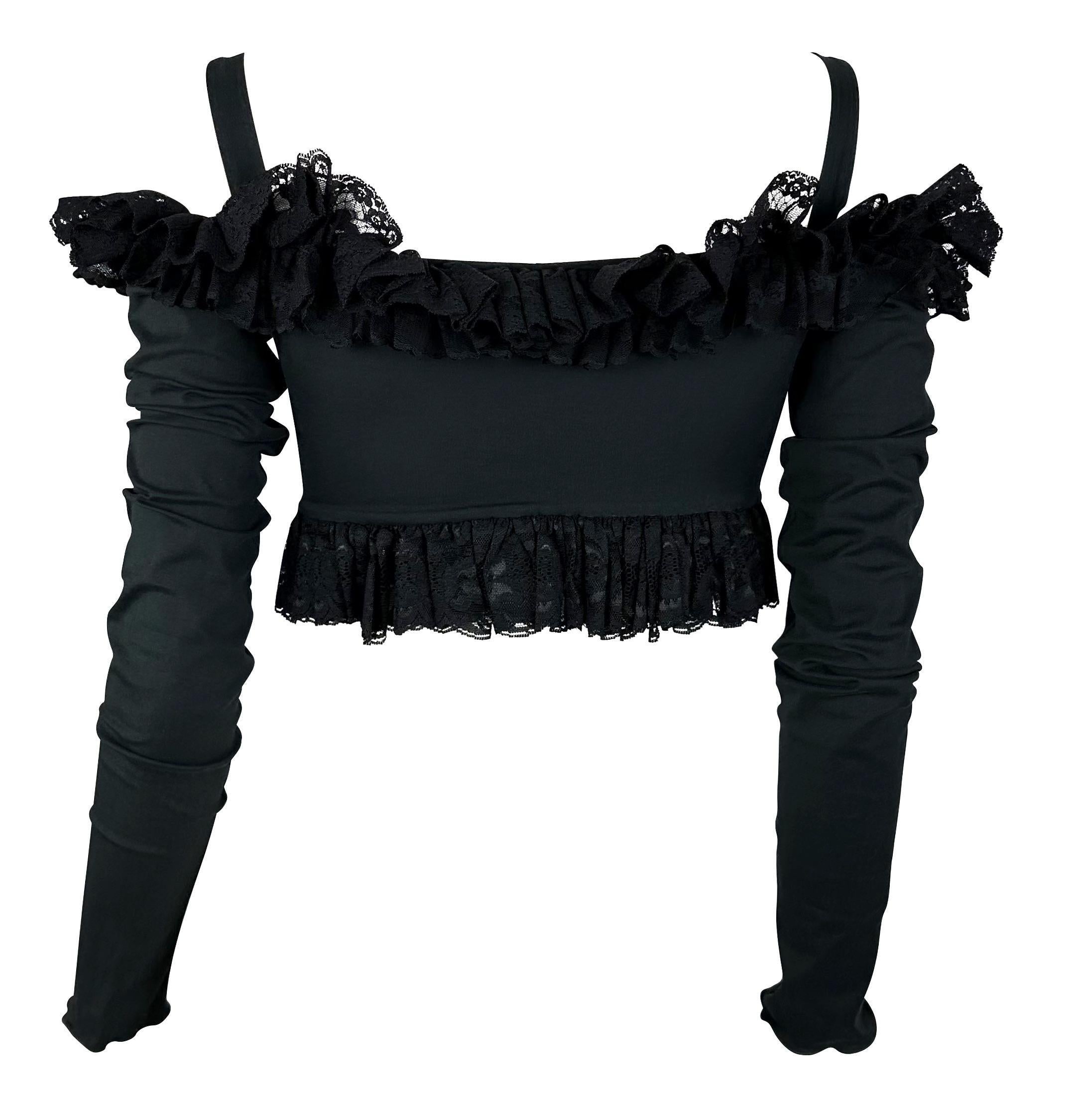 Women's S/S 1992 Dolce & Gabbana Black Lace Ruffle Tie Front Crop Top Bustier